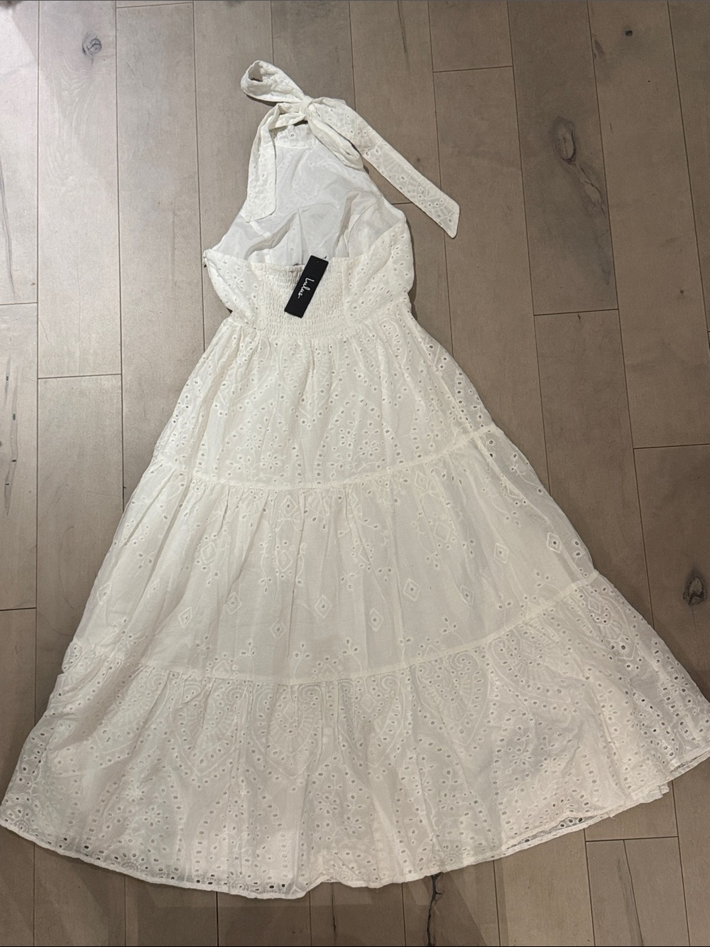 NWT Lulus Sunny Perception White Eyelet Embroidered Halter Midi Dress, XS - Picture 10 of 12